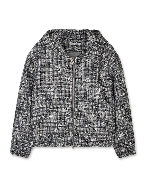 Bouclé Wool Hooded Zip-Up Jacket