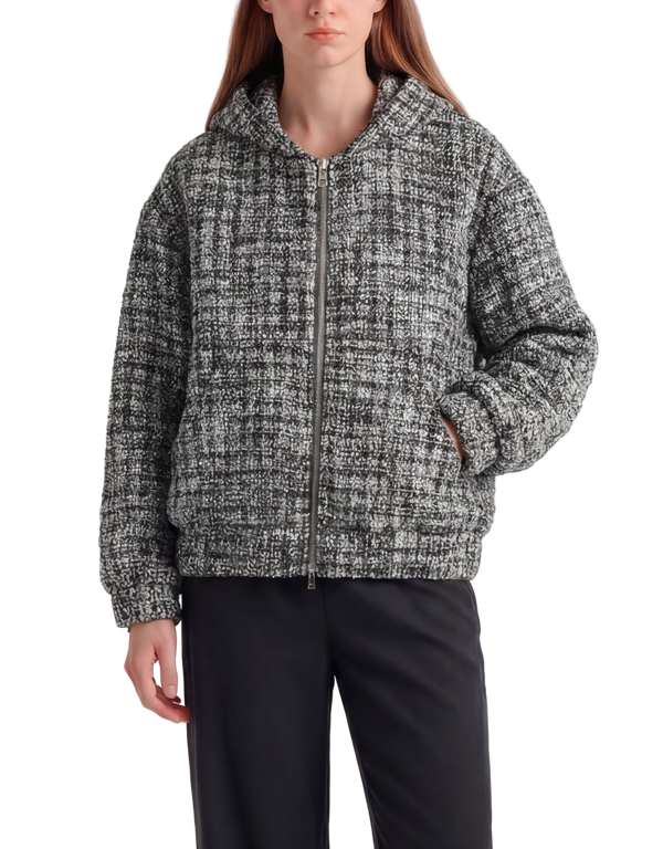 Bouclé Wool Hooded Zip-Up Jacket