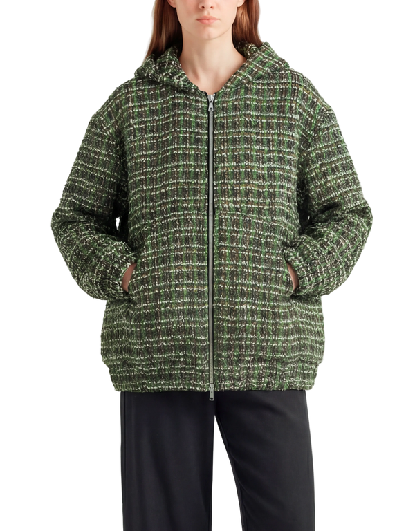 Bouclé Wool Hooded Zip-Up Jacket