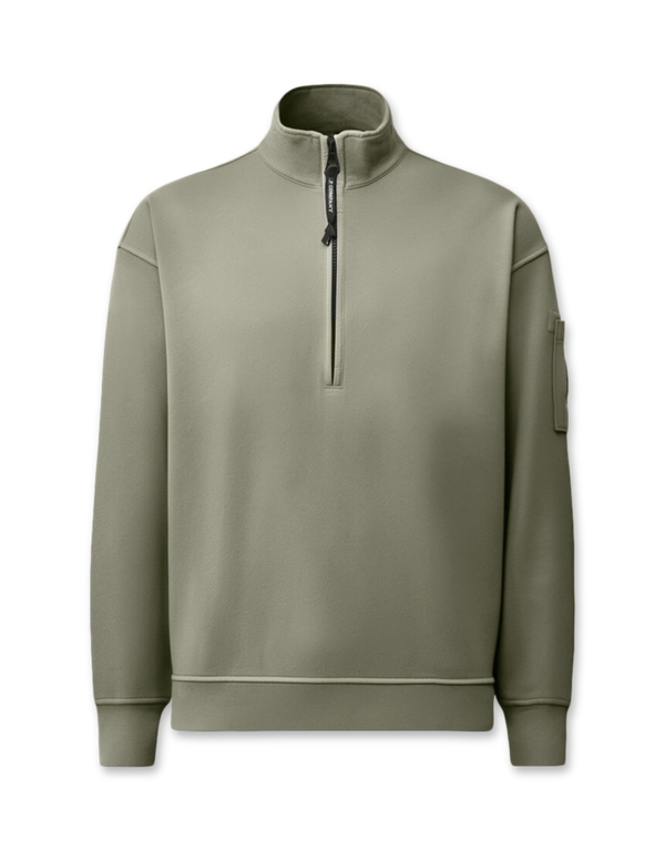 Brushed And Emerized Diagonal Fleece Mixed Boxy Half Zip Lens Sweatshirt
