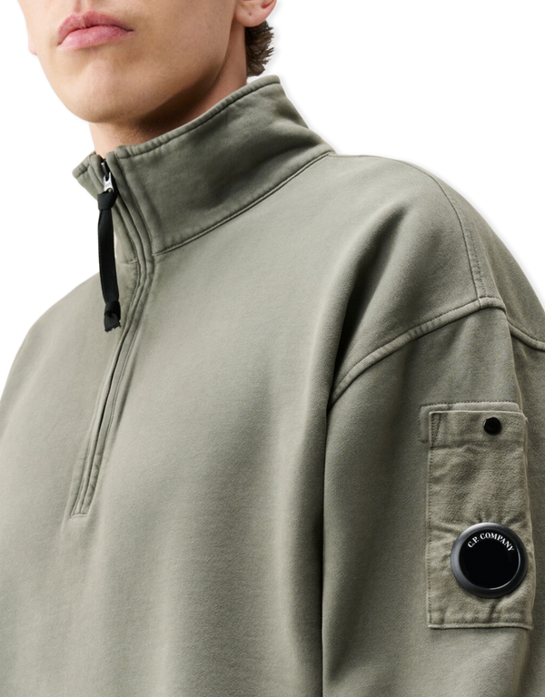 Brushed And Emerized Diagonal Fleece Mixed Boxy Half Zip Lens Sweatshirt