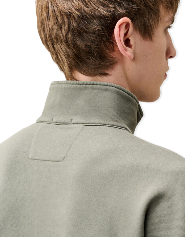 Brushed And Emerized Diagonal Fleece Mixed Boxy Half Zip Lens Sweatshirt
