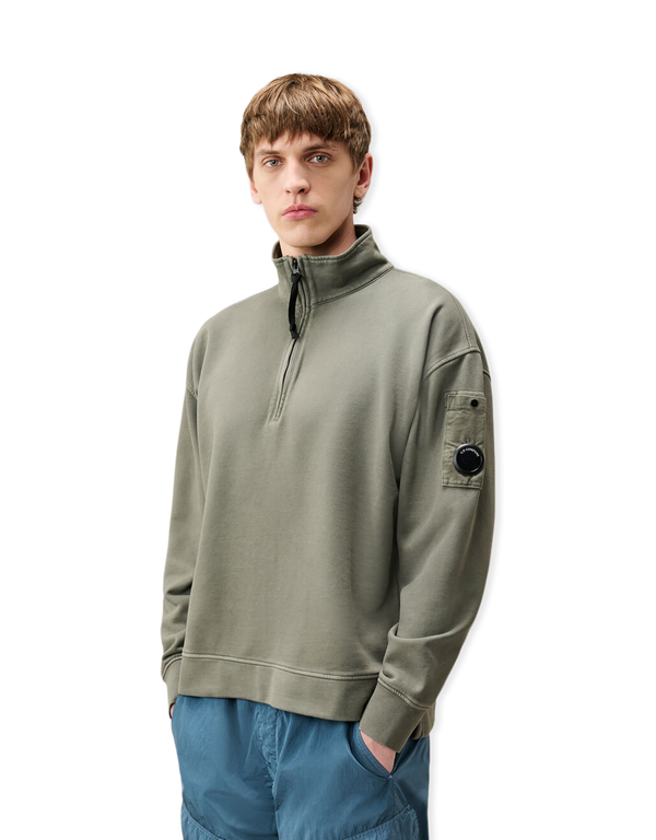 Brushed And Emerized Diagonal Fleece Mixed Boxy Half Zip Lens Sweatshirt
