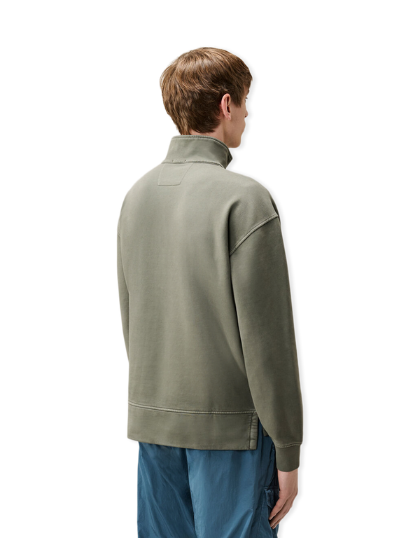 Brushed And Emerized Diagonal Fleece Mixed Boxy Half Zip Lens Sweatshirt
