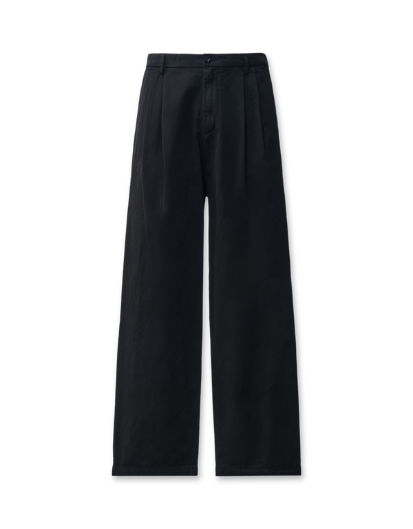 Cotton Gabardine Boxy Pleats Pants