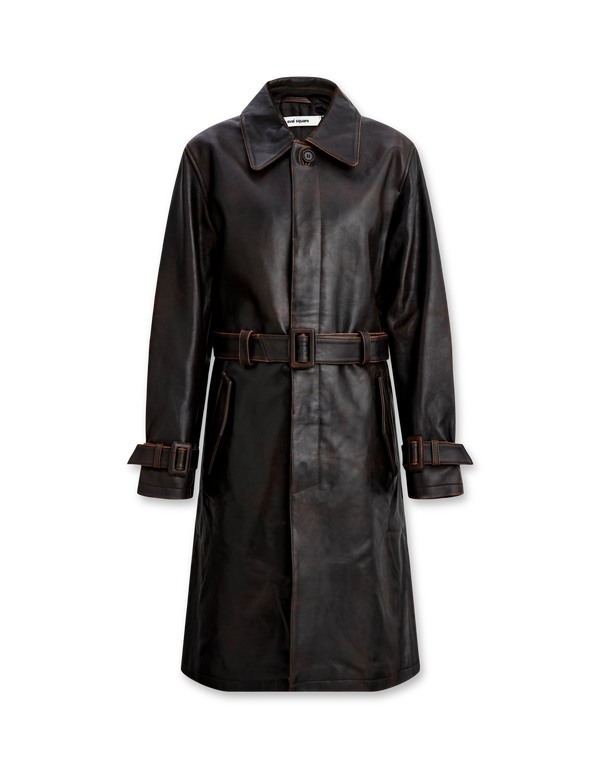oval square Spike Leather Coat Dark Brown leather jackets