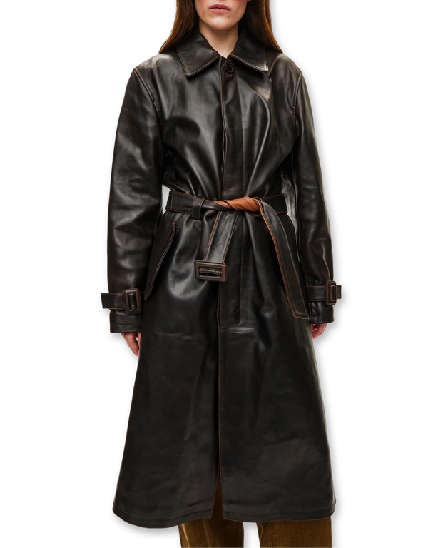 oval square Spike Leather Coat Dark Brown leather jackets