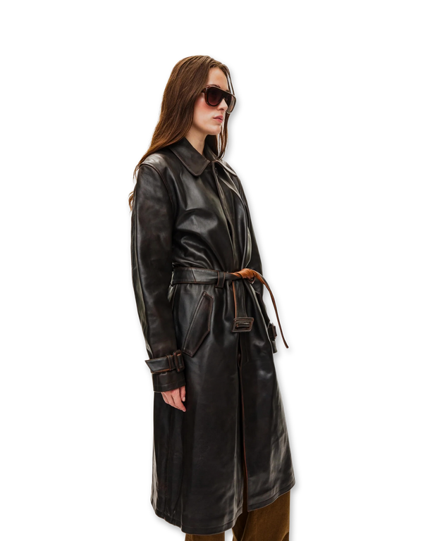 oval square Spike Leather Coat Dark Brown leather jackets