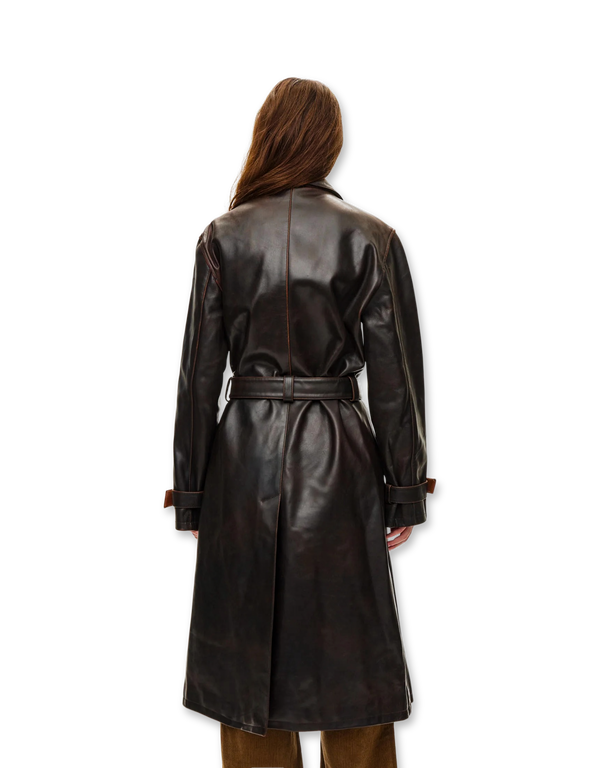 oval square Spike Leather Coat Dark Brown leather jackets