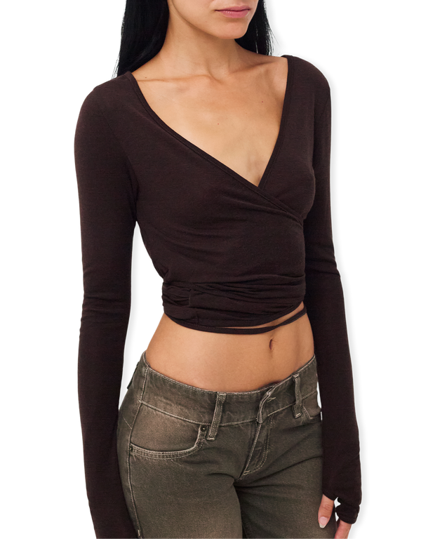 KERNEMILK Luna Wrap Blouse Brown shirts