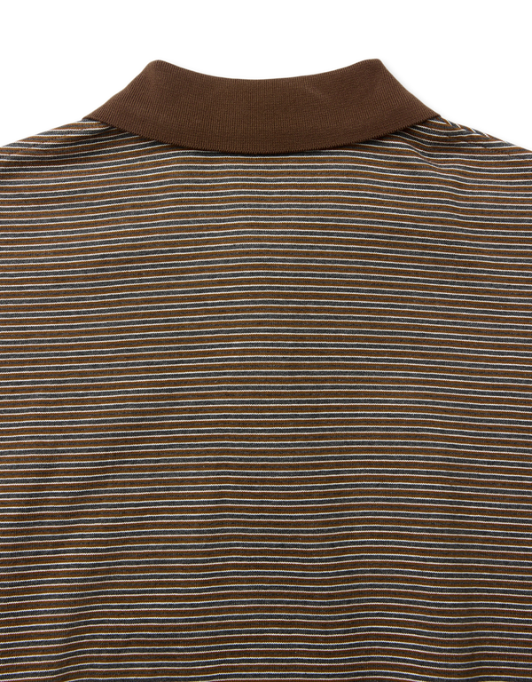 COOR Multi Pin Pique Polo Long Sleeve Brown long sleeved polo shirts