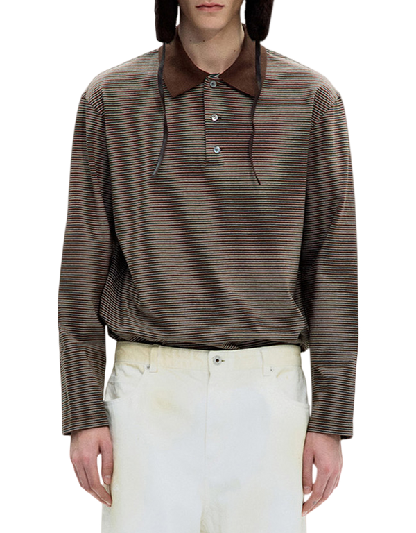 COOR Multi Pin Pique Polo Long Sleeve Brown long sleeved polo shirts