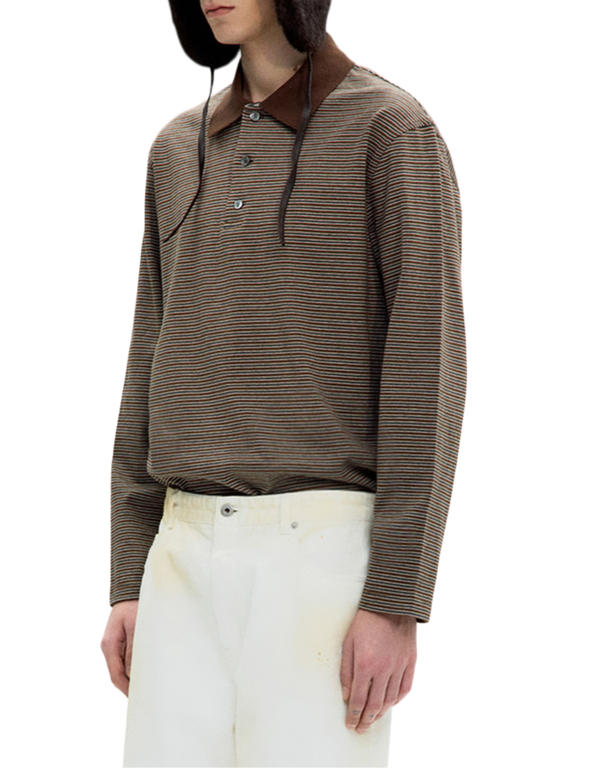 COOR Multi Pin Pique Polo Long Sleeve Brown long sleeved polo shirts