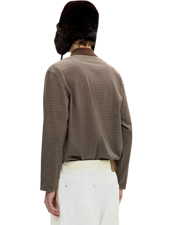 COOR Multi Pin Pique Polo Long Sleeve Brown long sleeved polo shirts
