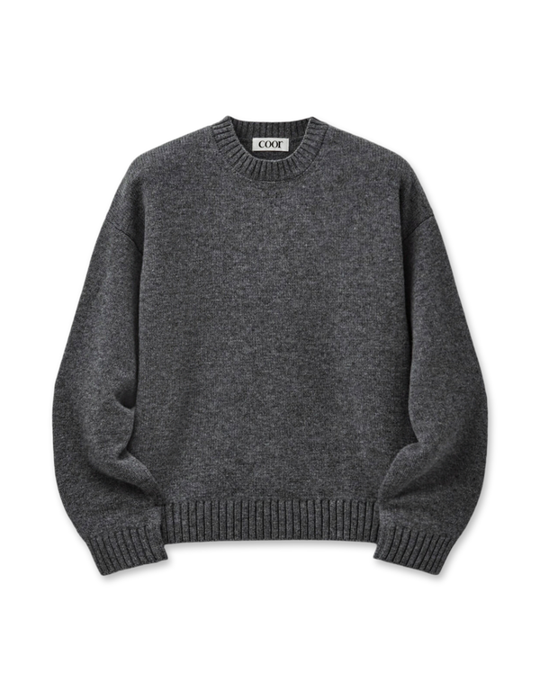 COOR Wool Cropped Crewneck Sweater Melange Grey pullovers