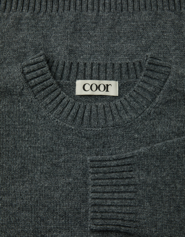 COOR Wool Cropped Crewneck Sweater Melange Grey pullovers