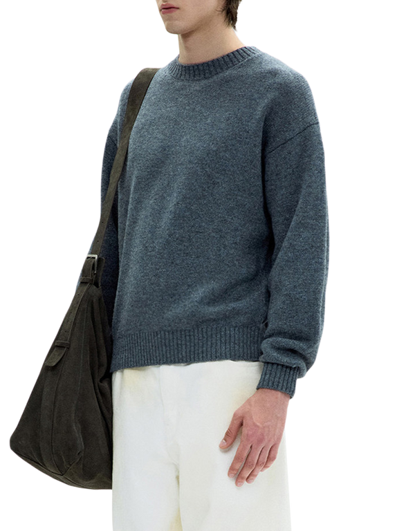 COOR Wool Cropped Crewneck Sweater Melange Grey pullovers