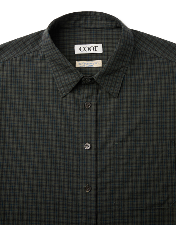 COOR Seersucker Check Shirt Green long sleeved shirts