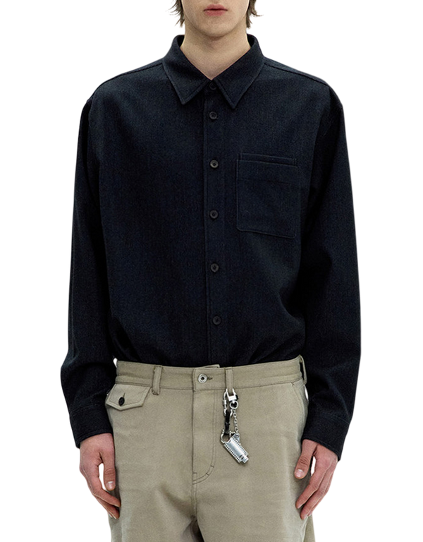 COOR Wool Blend Rib Textured Shirt Black jackets