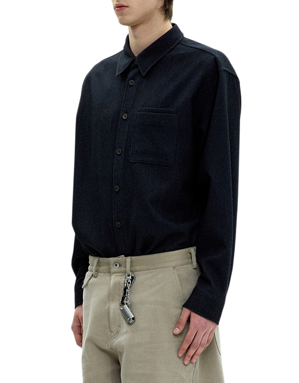 COOR Wool Blend Rib Textured Shirt Black jackets