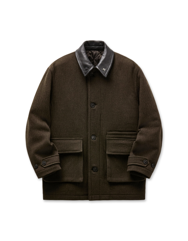 COOR Trimming Leather Patchwork Coat Dark Green coats