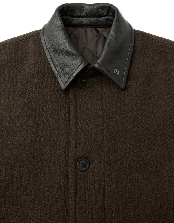 COOR Trimming Leather Patchwork Coat Dark Green coats