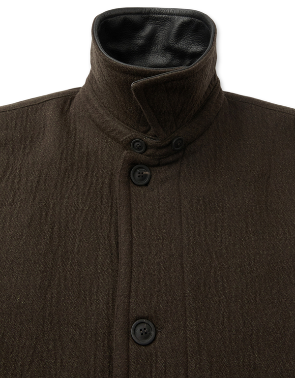 COOR Trimming Leather Patchwork Coat Dark Green coats