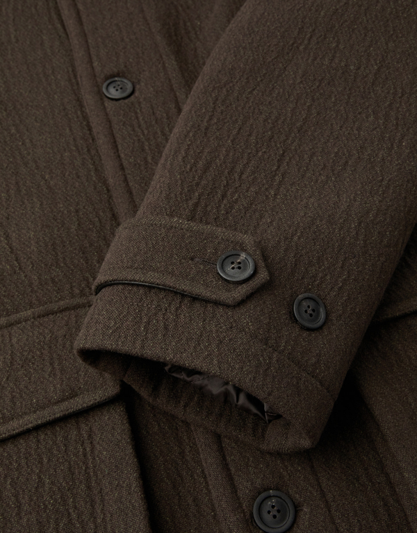 COOR Trimming Leather Patchwork Coat Dark Green coats