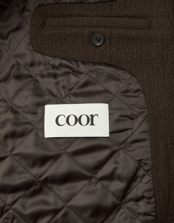COOR Trimming Leather Patchwork Coat Dark Green coats