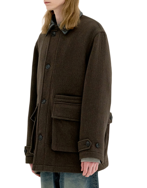 COOR Trimming Leather Patchwork Coat Dark Green coats