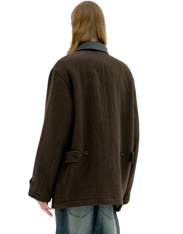 COOR Trimming Leather Patchwork Coat Dark Green coats