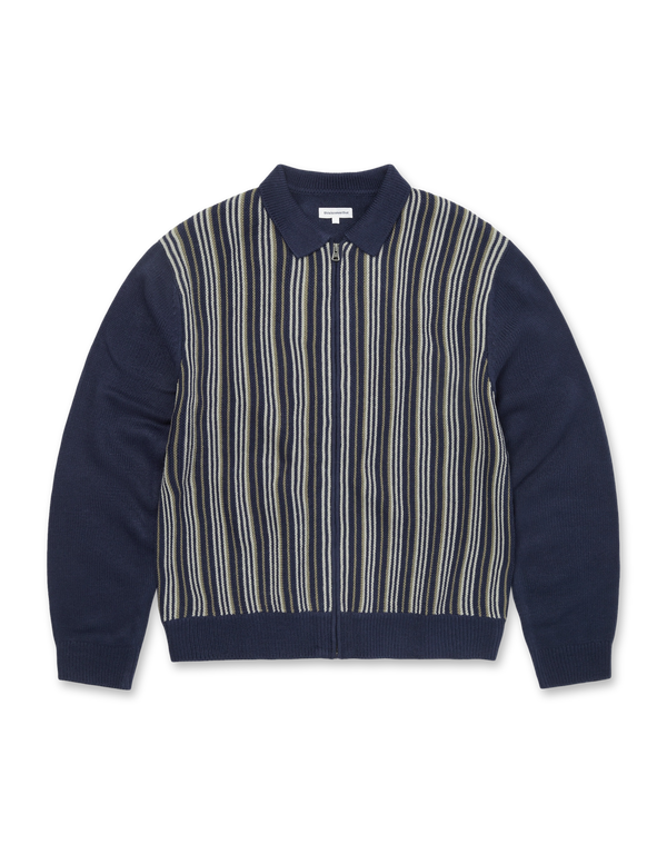 thisisneverthat Striped Knit Zip Cardigan Navy cardigans