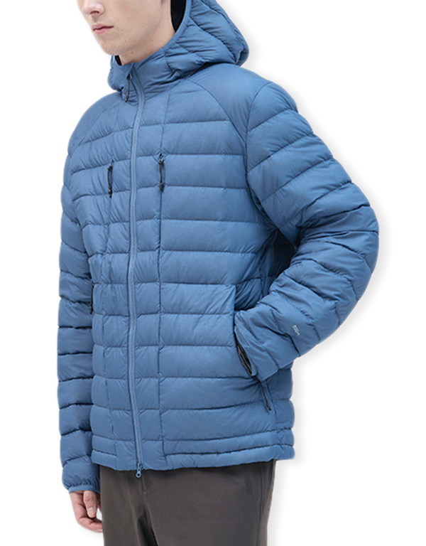 Hiking Patrol Horizon UL 800FP Hooded Down Jacket Slate Blue puffer jackets