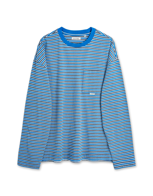 SUNFLOWER Stripe LS Pocket Tee 220 Blue long sleeved t shirts