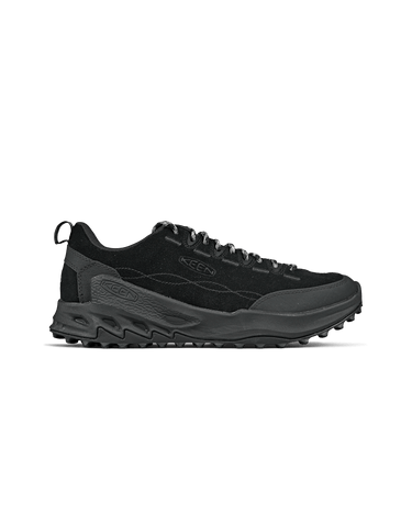 A pair of black KEEN Jasper Zionic M sneakers with a lace-up closure, mesh lining, and a rubber outsole.