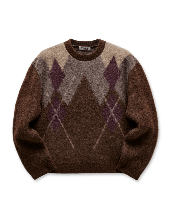 COOR Hairy Mixed Argyle Crewneck Sweater | Rezet Store