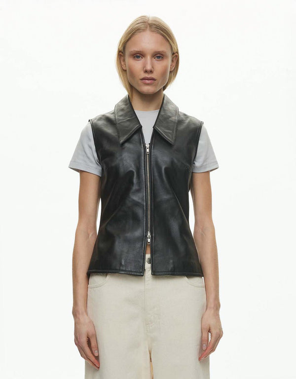oval square Deep Leather Vest | Rezet Store