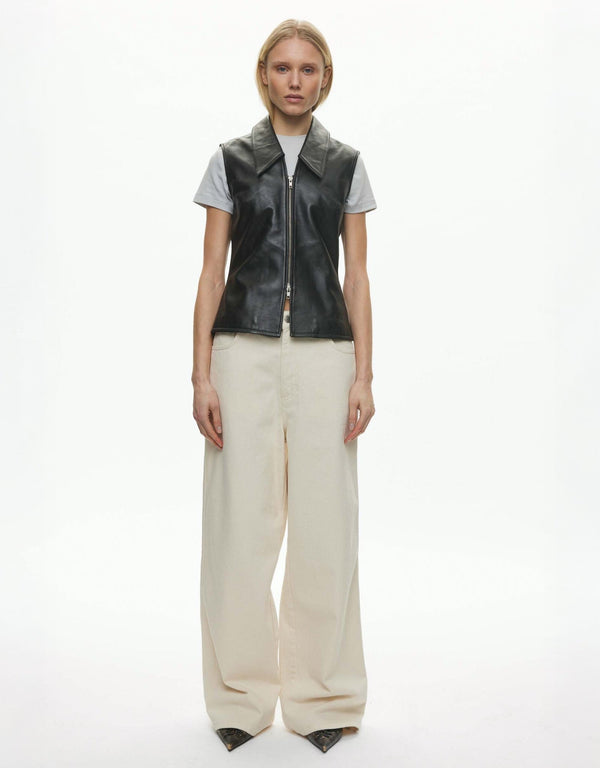 oval square Deep Leather Vest | Rezet Store