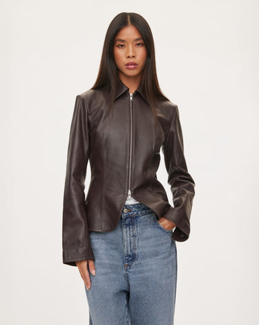 oval square Deep Leather Blazer | Rezet Store