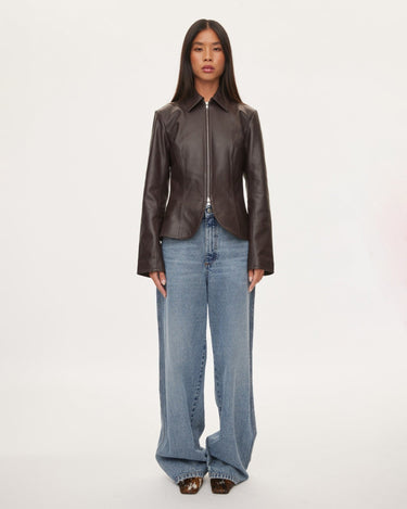 oval square Deep Leather Blazer | Rezet Store