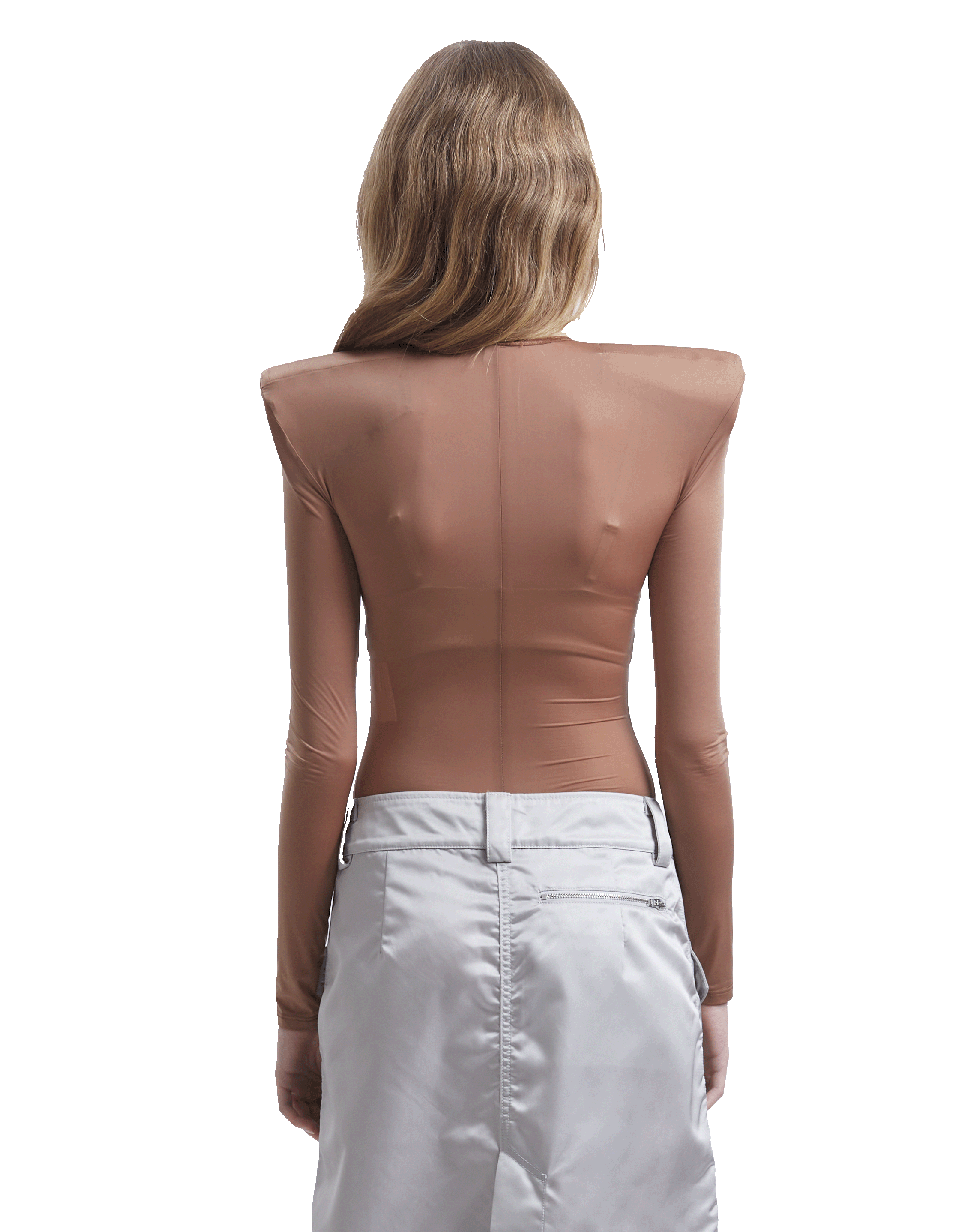 Beige Shoulder Pad Leotard Woven