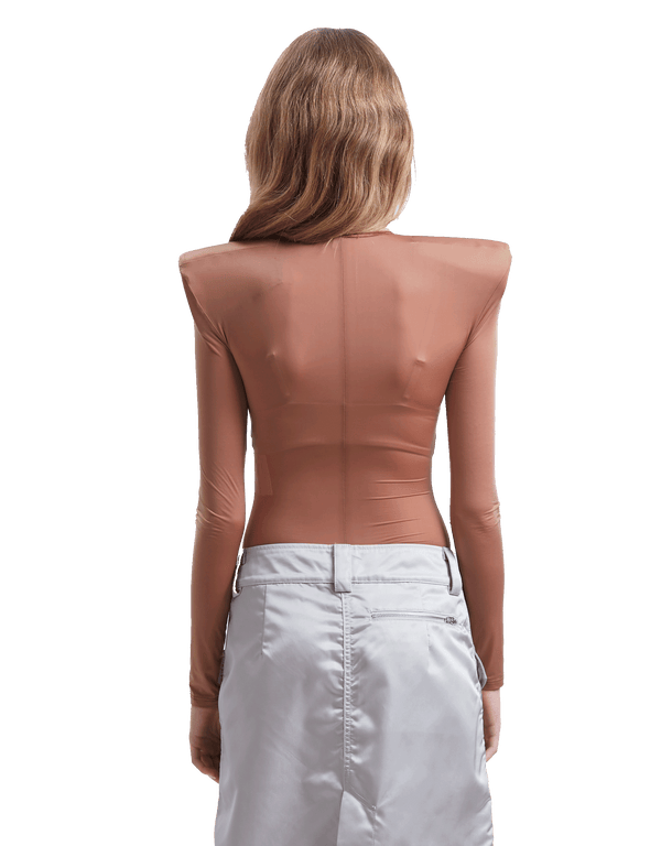 Beige Shoulder Pad Leotard Woven