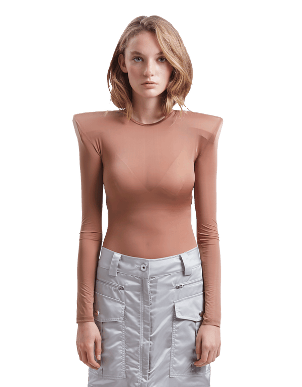 Beige Shoulder Pad Leotard Woven