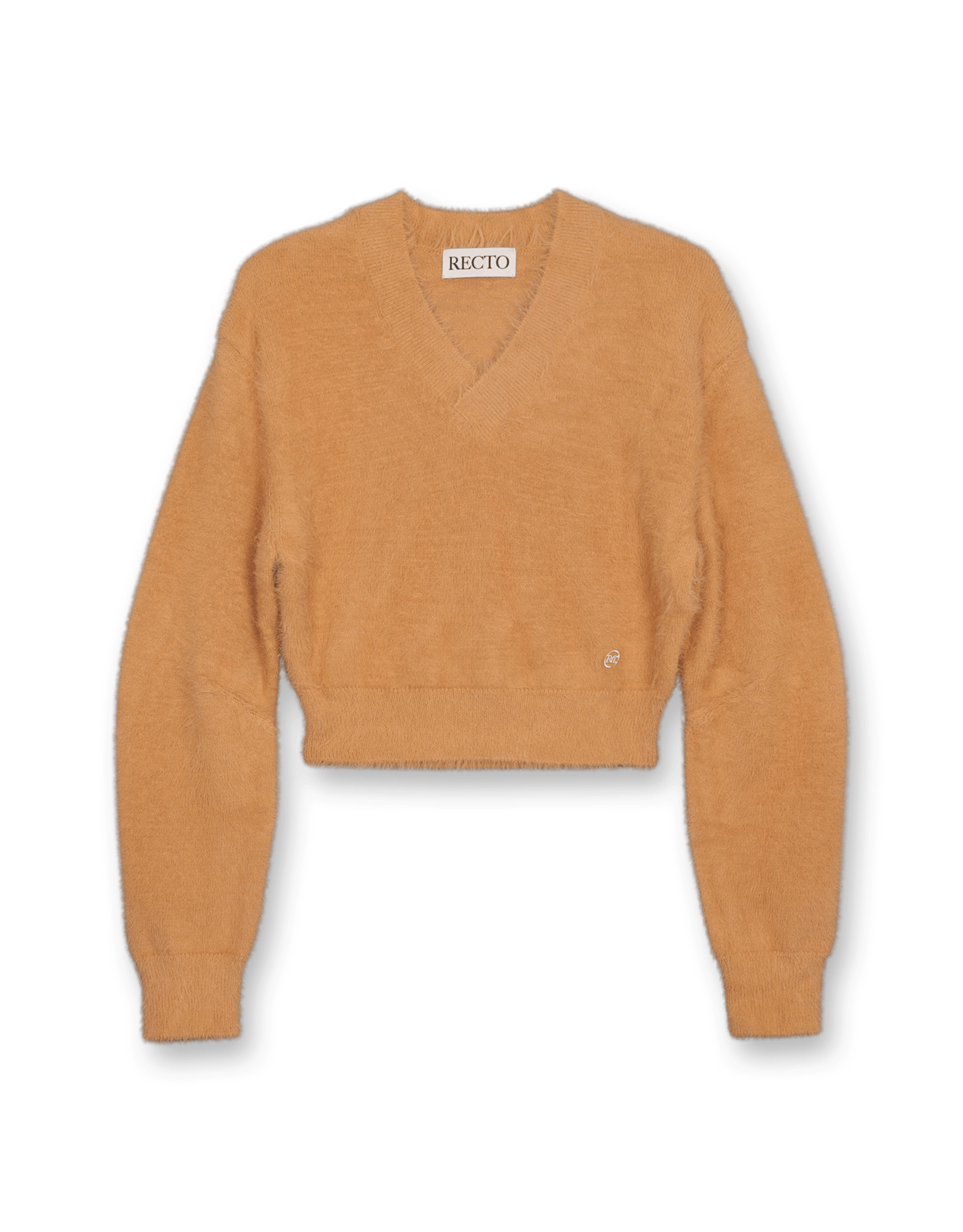 Long Hair V-Neck Knit Crop Top