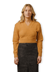 Long Hair V-Neck Knit Crop Top