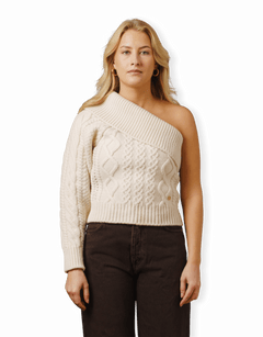 One Shoulder Chunky Cable Knit Top