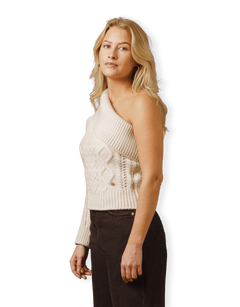 One Shoulder Chunky Cable Knit Top
