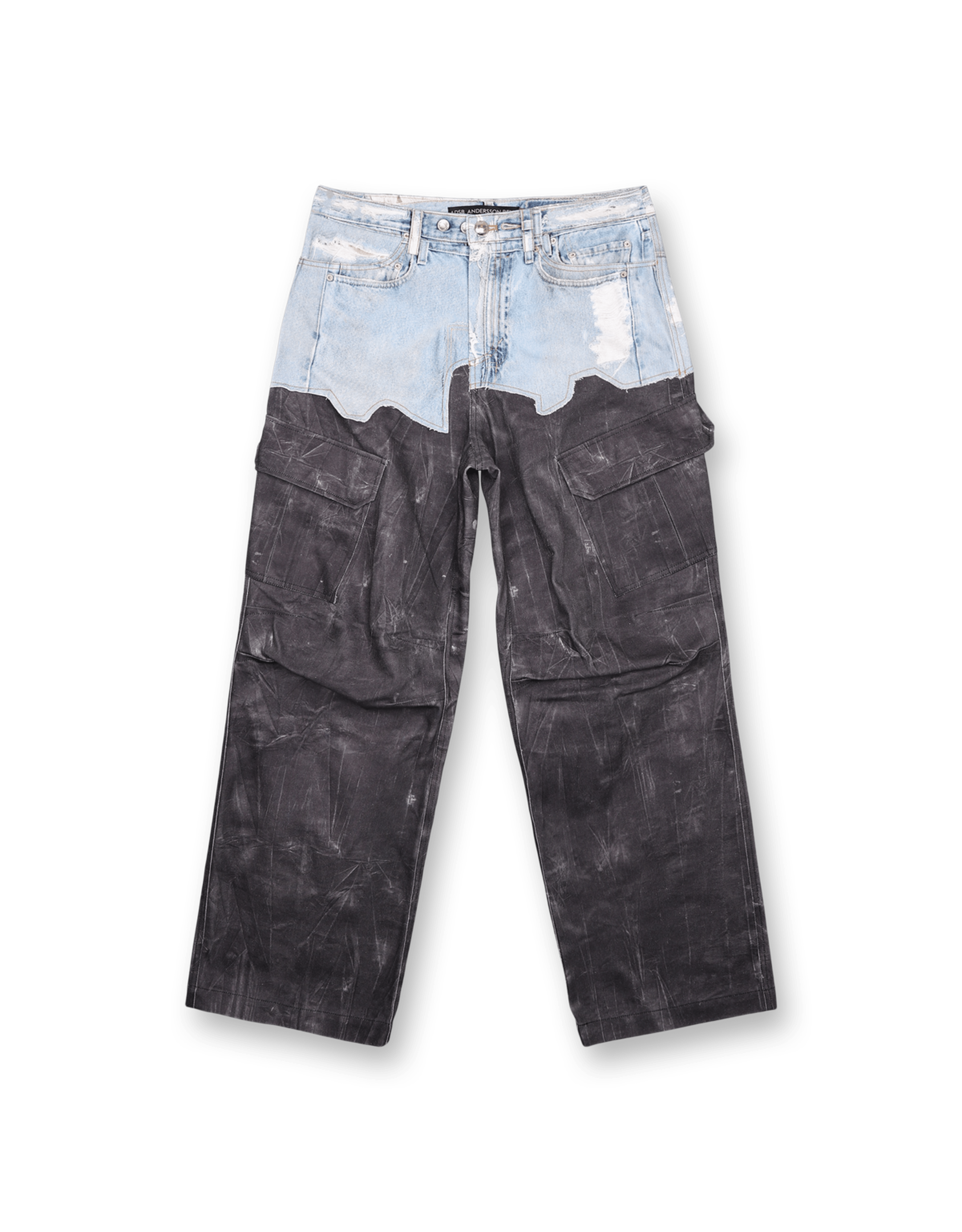 Faux-Denim Scratch Leather Printed Cargo Pants