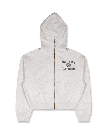 Sporty & Rich Varsity Crest Cropped Zip Hoodie - Rezetstore