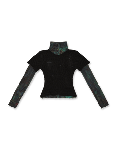 Damaged Knit Layered Mesh Top